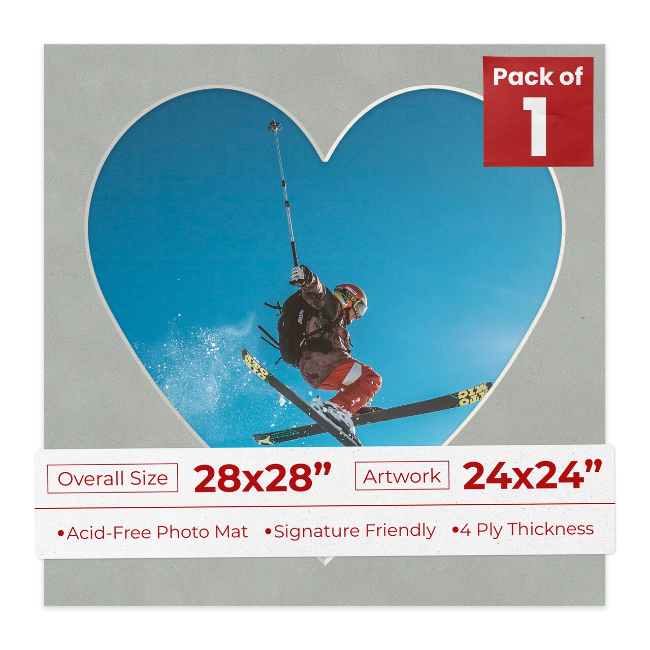 Light Grey Suede Mat Board for 28x28 Frames - Heart Opening for 24x24 Photos